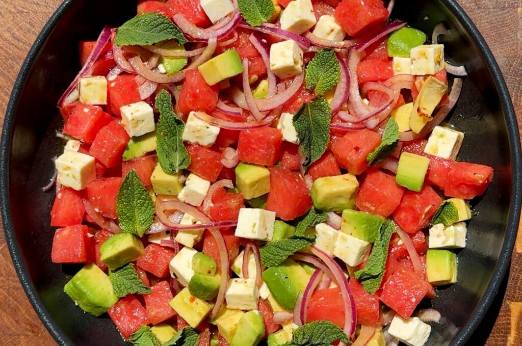 Watermelon Salad with Feta and Avocado