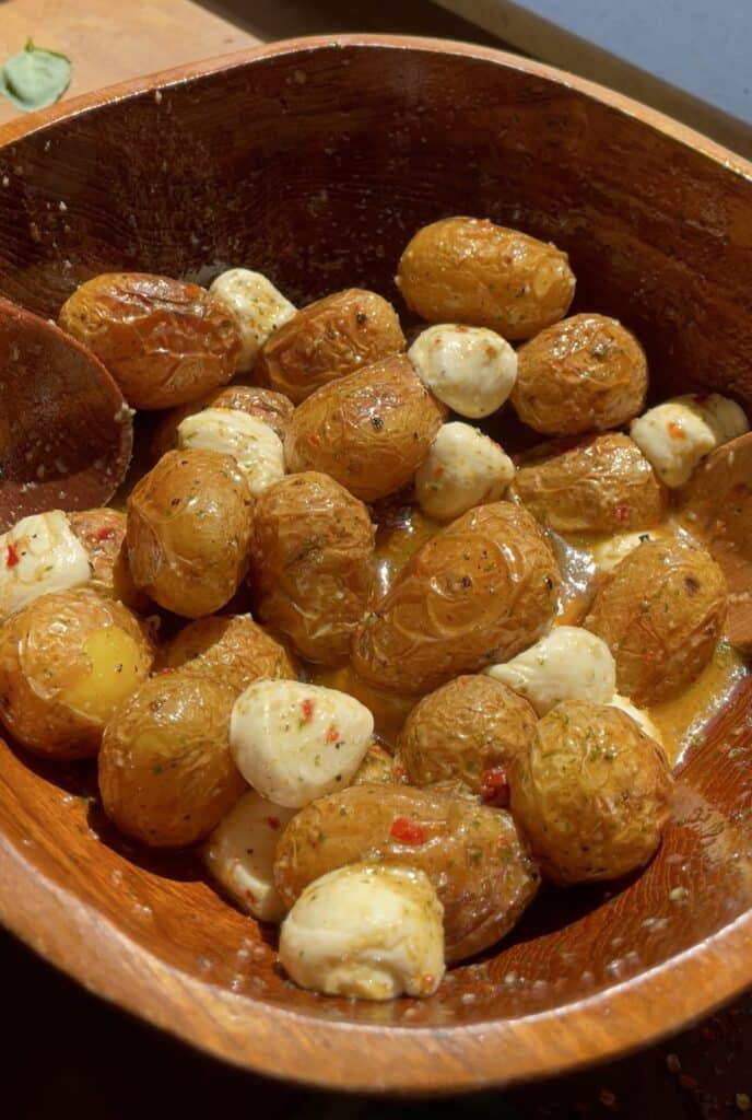Roasted Baby Potatoes with Mozzarella & Basil Dressing