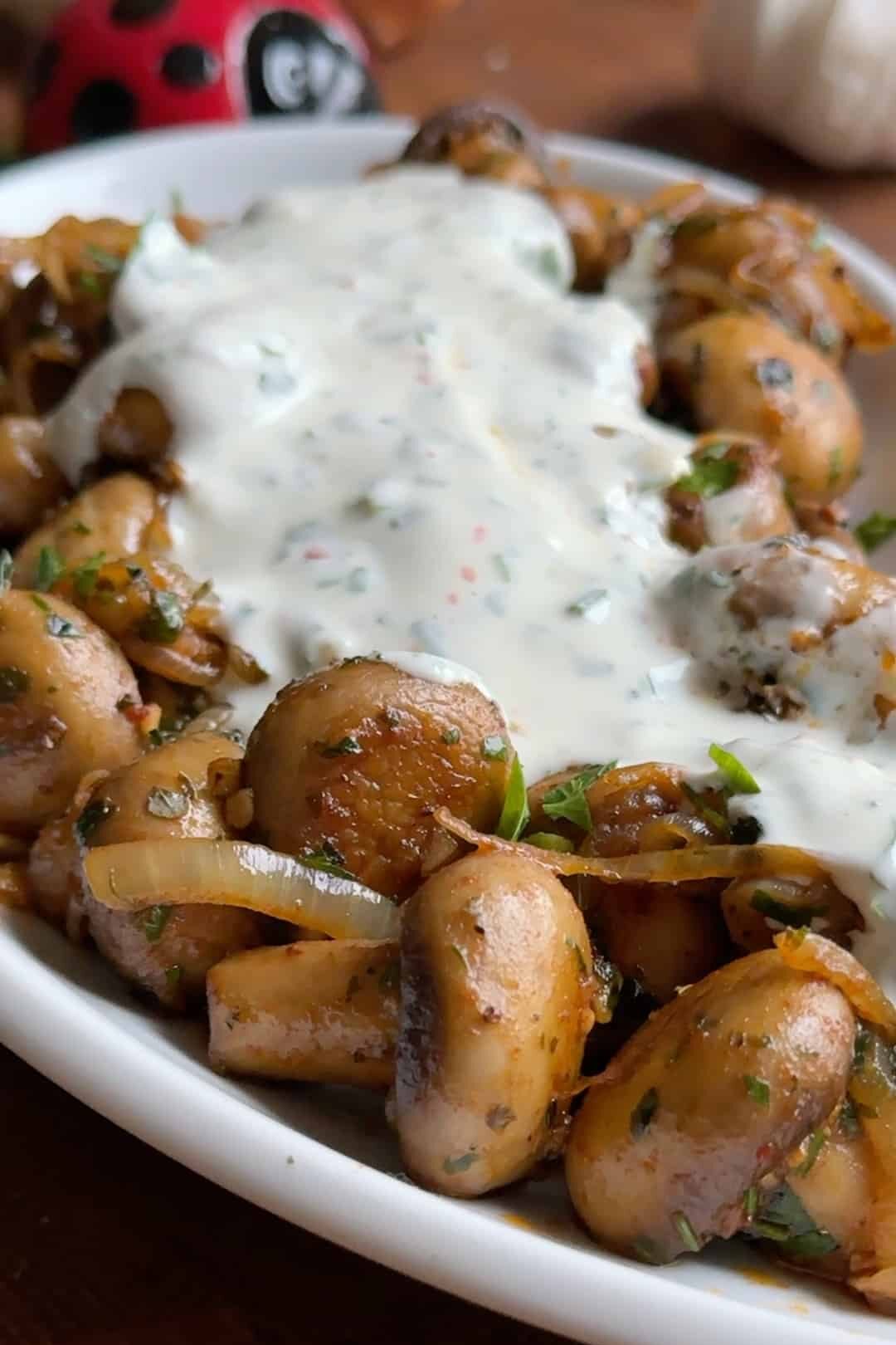 German Christmas Market Mushrooms with Garlic Sauce