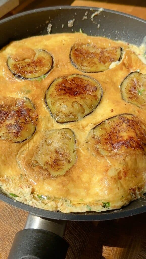 One-Pan Eggplant Mozzarella Omelette